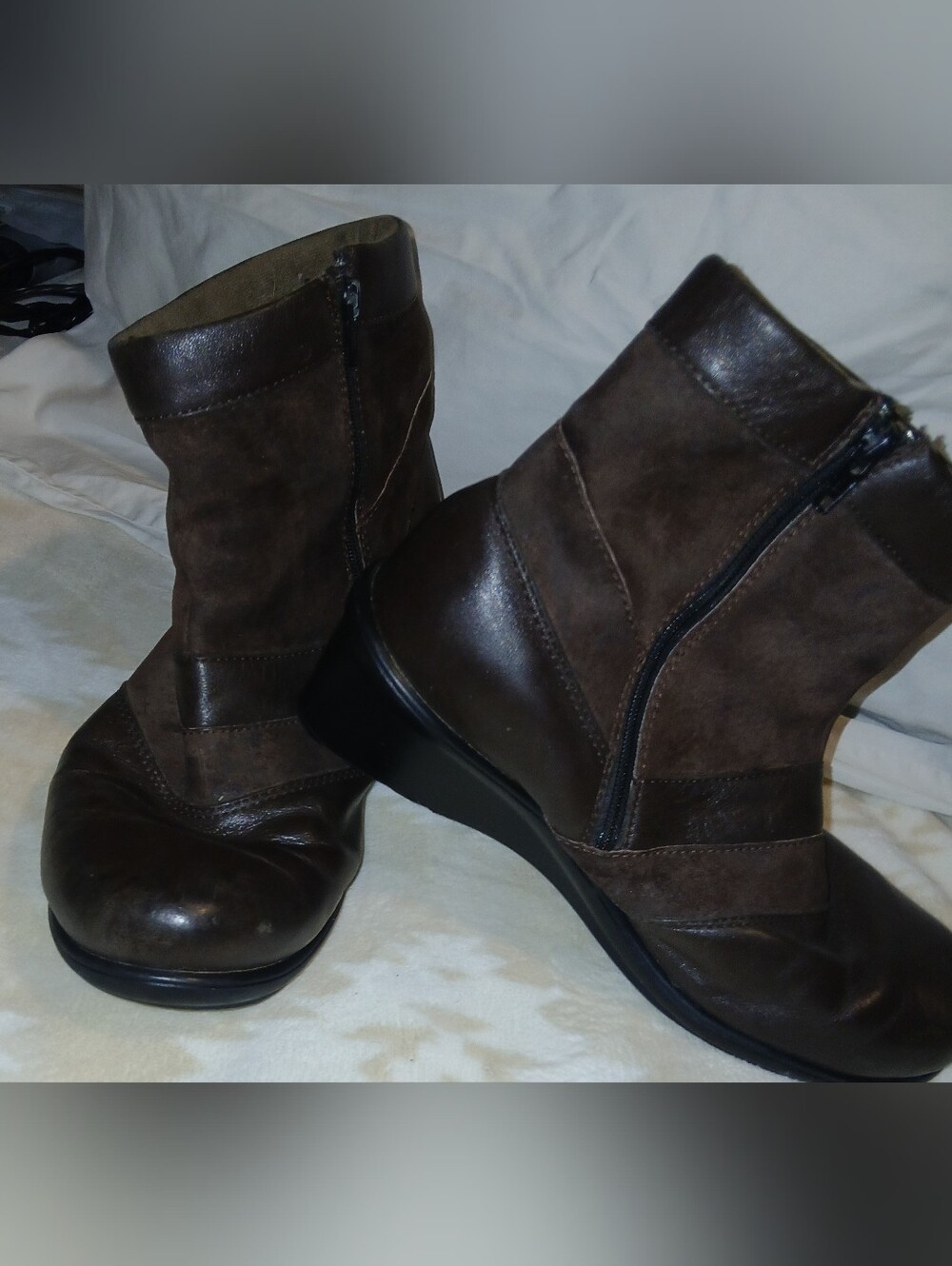Women's Brown Leather Size 7 Ankle Wedge Boots